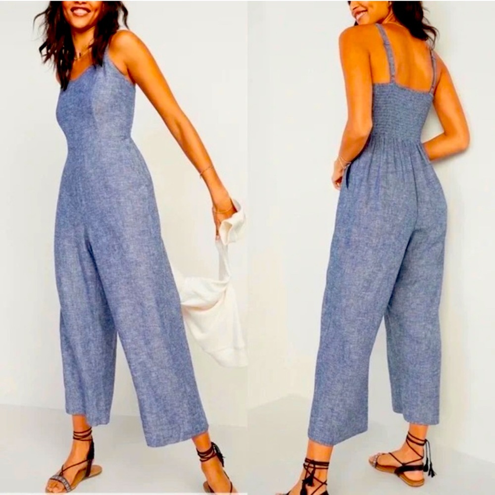 Old Navy Linen Blend Chambray Wide Leg Jumpsuit Size XXL